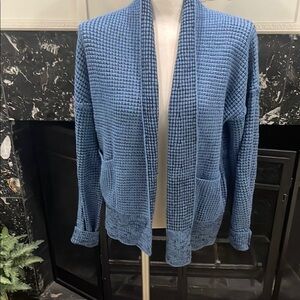 Blue Textured Open Cardigan